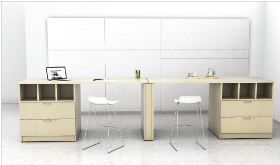 Modern Dual Workstation Desk with Integrated Storage – Collaborative Office Setup