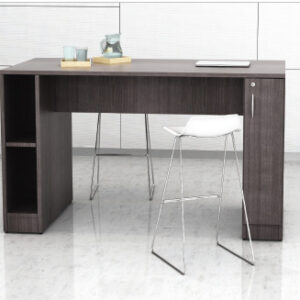 Modern Compact Office Desk with Side Cabinet & Open Shelving – Dark Wood Finish