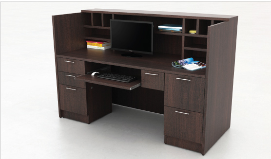 Executive Computer Desk with Hutch & Multi-Drawer Storage – Dark Wood Finish