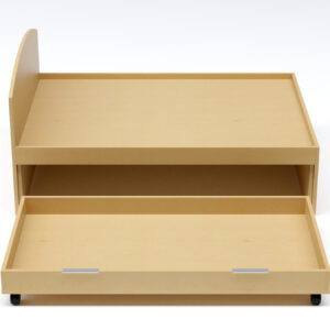 Modern Platform Bed with Pull-Out Trundle Drawer – Light Maple Finish