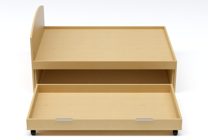 Modern Platform Bed with Pull-Out Trundle Drawer – Light Maple Finish