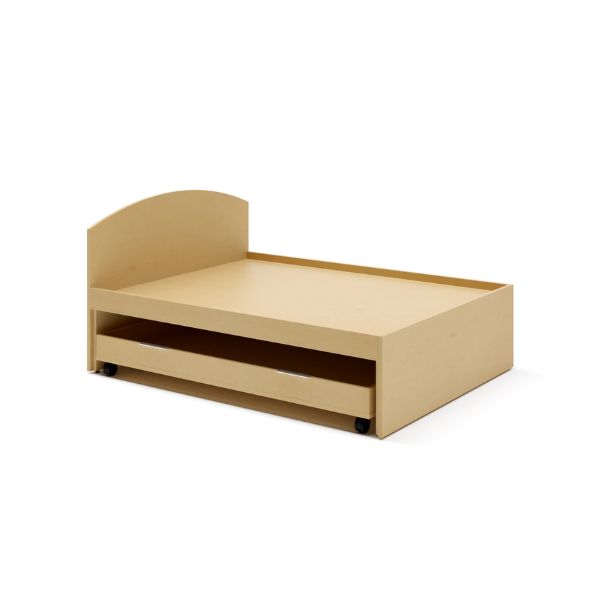 Contemporary Wooden Platform Bed with Pull-Out Trundle – Space-Saving Design